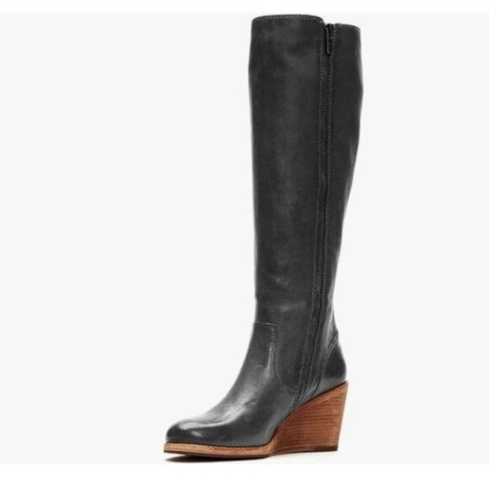 FSJ Black Comfortable Side Zipper Wedge High Heel Point Toe Fancy Ladies Boot